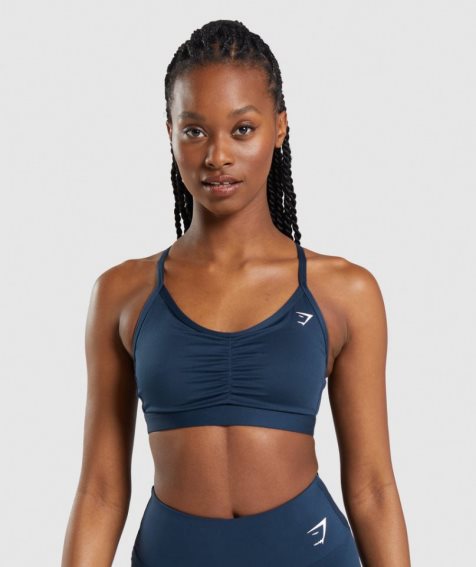 Women's Gymshark Ruched Sports Bra Navy | CA 8NA015